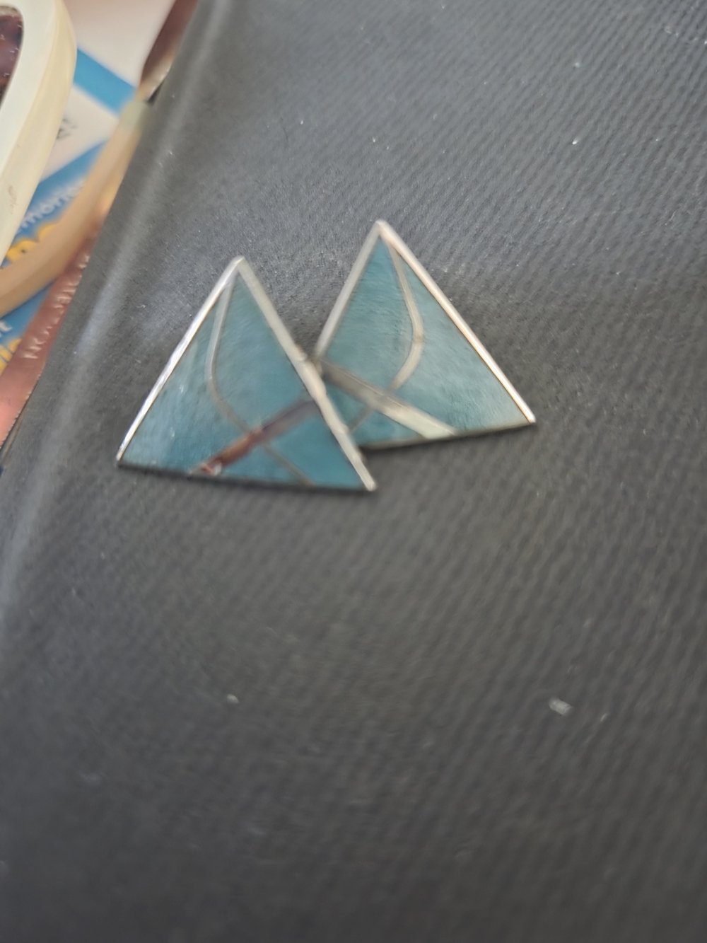 Triangle Teal Inlay Stud Earrings